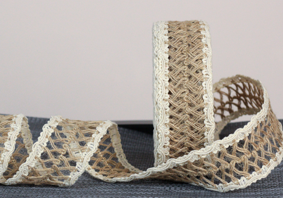 Стрічка з мішковини в'язана №128 (4,0 см *10 м), натуральний (1рулон)