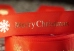 Репсова новорічна стрічка "Merry Christmas" Сніжинка червона (2,5 см *23 м)(1рулон)