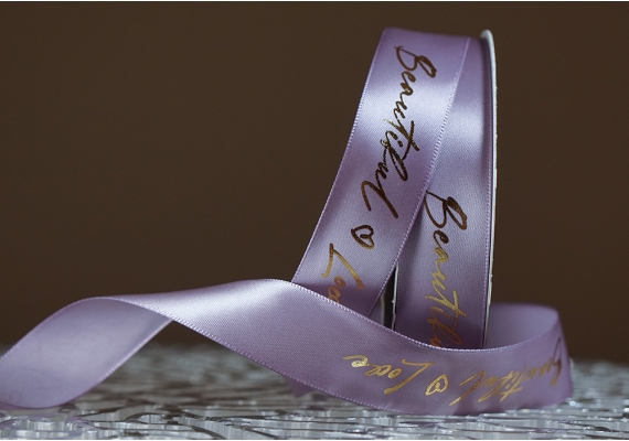 Стрічка атласна з надписом "Beautiful Love" (2,5 см *30 м), бузковий (№031) Стрічка атласна з надписом "Beautiful Love" (2,5 см *30 м), бузковий (№031)