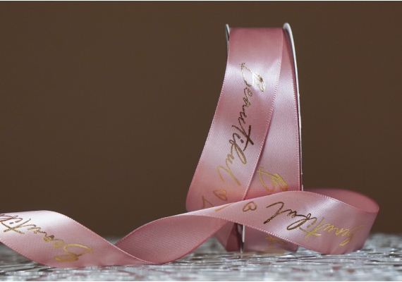 Стрічка атласна з надписом "Beautiful Love" (2,5 см *30 м), пудровий (№161) Стрічка атласна з надписом "Beautiful Love" (2,5 см *30 м), пудровий (№161)