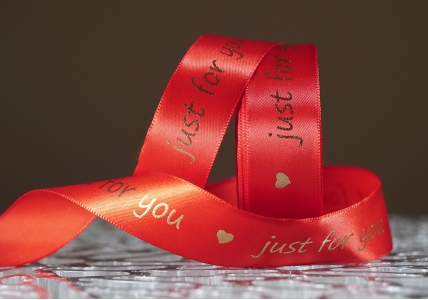Стрічка атласна з написом "Just for You" (2,5 см *18 м), червоний (№110)
