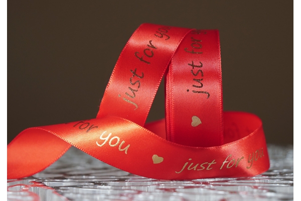 Стрічка атласна з написом "Just for You" (2,5 см *18 м), червоний (№110)