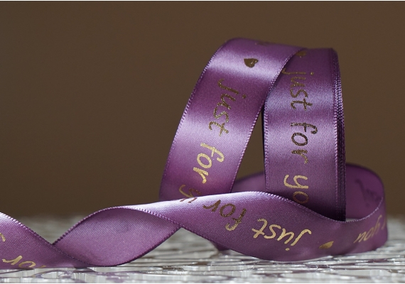 Стрічка атласна з написом "Just for You" (2,5 см *18 м), бузковий (№140) Стрічка атласна з написом "Just for You" (2,5 см *18 м), бузковий (№140)