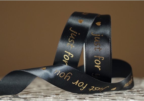 Стрічка атласна з написом "Just for You" (2,5 см *18 м), чорний (№300) Стрічка атласна з написом "Just for You" (2,5 см *18 м), чорний (№300)