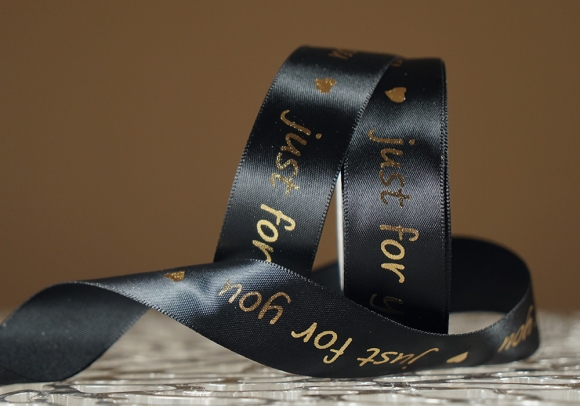 Стрічка атласна з написом "Just for You" (2,5 см *18 м), чорний (№300)