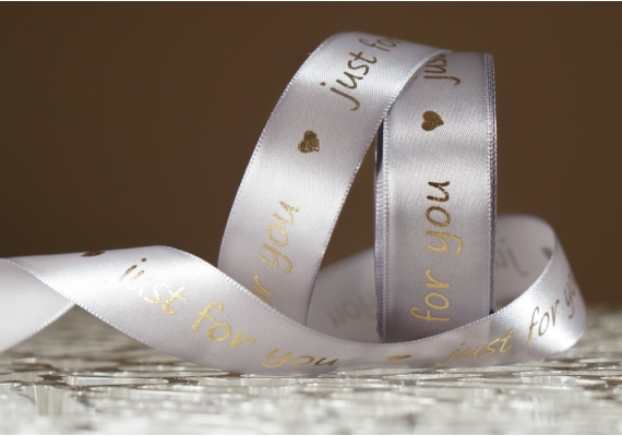 Стрічка атласна з написом "Just for You" (2,5 см *18 м), срібний (сірий) (№50) Стрічка атласна з написом "Just for You" (2,5 см *18 м), срібний (сірий) (№50)