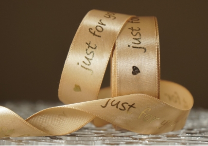 Стрічка атласна з написом "Just for You" (2,5 см *18 м), золотий (№60)