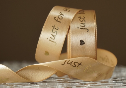 Стрічка атласна з написом "Just for You" (2,5 см *18 м), золотий (№60)