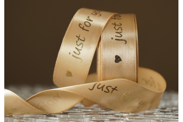 Стрічка атласна з написом "Just for You" (2,5 см *18 м), золотий (№60)