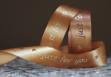 Стрічка атласна з написом "Just for You" (2,5 см *18 м), темно-золотий (№61)