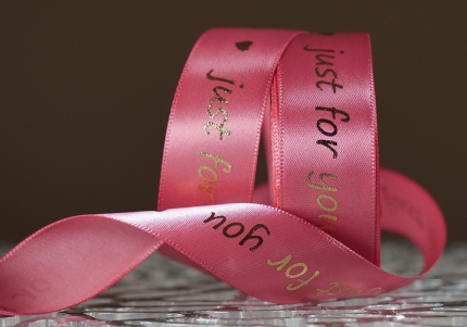 Стрічка атласна з написом "Just for You" (2,5 см *18 м), рожевий (№90)