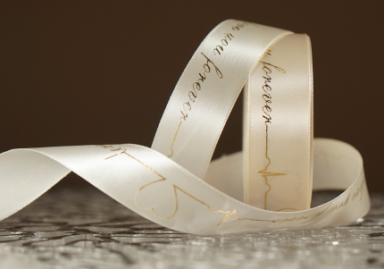 Стрічка атласна з написом "Love you forever" (2,5 см *18 м), молочний (№20) (1рулон)