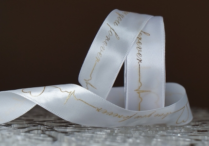 Стрічка атласна з написом "Love you forever" (2,5 см *18 м), білий (№10) (1рулон)