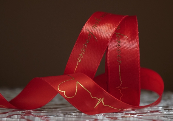 Стрічка атласна з написом "Love you forever" (2,5 см *18 м), червоний (№110) (1рулон)