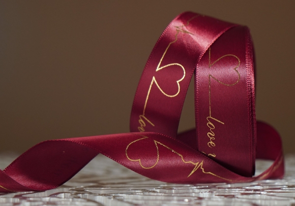 Стрічка атласна з написом "Love you forever" (2,5 см *18 м), темно-бордовий (№122) (1рулон)