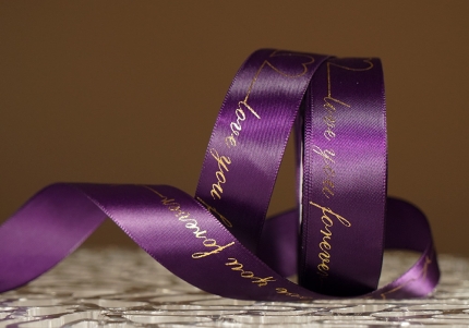 Стрічка атласна з написом "Love you forever" (2,5 см *18 м), фіолетовий (№150) (1рулон)