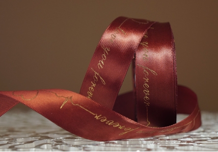 Стрічка атласна з написом "Love you forever" (2,5 см *18 м), коричневий (№160) (1рулон)