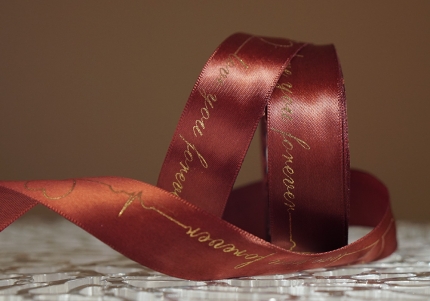 Стрічка атласна з написом "Love you forever" (2,5 см *18 м), коричневий (№160) (1рулон)