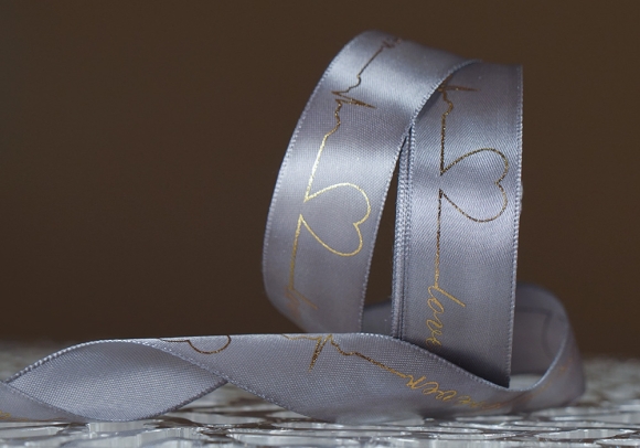 Стрічка атласна з написом "Love you forever" (2,5 см *18 м), срібний (сірий) (№50) (1рулон)