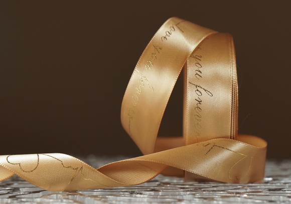 Стрічка атласна з написом "Love you forever" (2,5 см *18 м), золотий (№60) (1рулон)