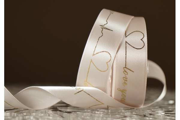 Стрічка атласна з написом "Love you forever" (2,5 см *18 м), блідо-рожевий (№92) (1рулон)