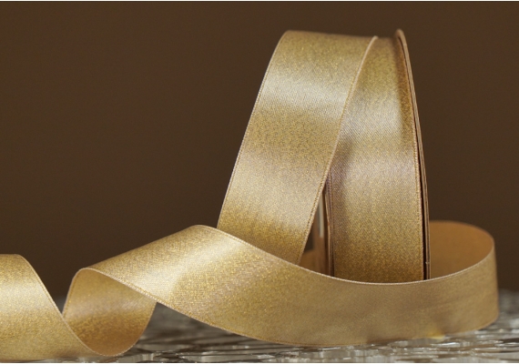 Стрічка двостороння атласна з напиленням "Сяйво" (2,5 см *18 м), світло-золотий із золотою никою (№815z) Стрічка двостороння атласна з напиленням "Сяйво" (2,5 см *18 м), світло-золотий із золотою никою (№815z)