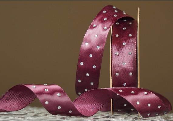 Атласна стрічка зі стразами (2,5 см *18,5 м), сливовий (№045) (1рулон) Атласна стрічка зі стразами (2,5 см *18,5 м), сливовий (№045) (1рулон)