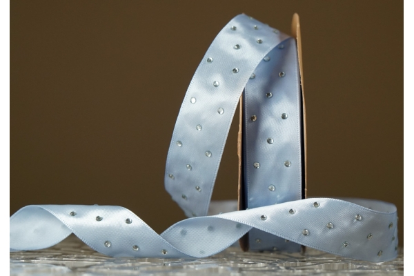 Атласна стрічка зі стразами (2,5 см *18,5 м), світло-блакитний (№082) (1рулон)