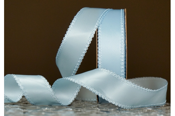 Стрічка двостороння атласна з ажурним кантом (2,5 см *18,5 м), блакитний (№308) (1рулон)