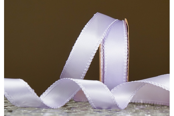 Стрічка двостороння атласна з ажурним кантом (2,5 см *18,5 м), бузковий (№430) (1рулон)