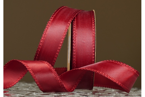 Стрічка двостороння атласна з ажурним кантом (2,5 см *18,5 м), бордовий (№789) (1рулон)