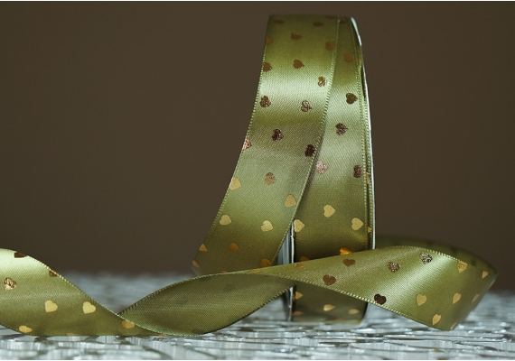 Атласна стрічка з принтом "СЕРЦЕ" (2,5 см *30 м), зелений хакі (№094) Атласна стрічка з принтом "СЕРЦЕ" (2,5 см *30 м), зелений хакі (№094)