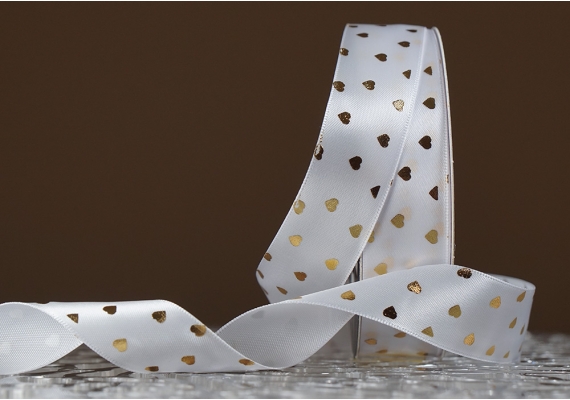 Атласна стрічка з принтом "СЕРЦЕ" (2,5 см *30 м), білий (№111) Атласна стрічка з принтом "СЕРЦЕ" (2,5 см *30 м), білий (№111)