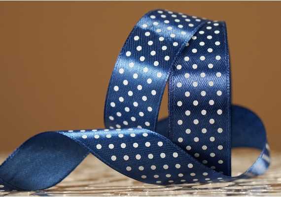 Атласна стрічка з принтом "ГОРОШОК" (2,5 см *45 м), морський-синій (№38) Атласна стрічка з принтом "ГОРОШОК" (2,5 см *45 м), морський-синій (№38)