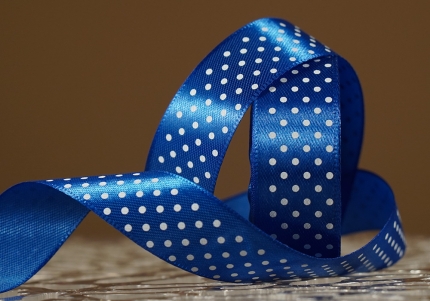 Атласна стрічка з принтом "ГОРОШОК" (2,5 см *45 м), темно-синій (№40)