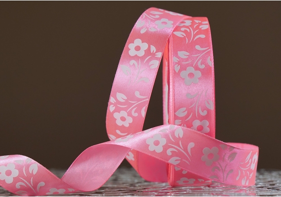 Атласна стрічка з принтом "КВІТИ" (2,5 см *45 м), рожевий (№05m) (1 рулон) Атласна стрічка з принтом "КВІТИ" (2,5 см *45 м), рожевий (№05m) (1 рулон)