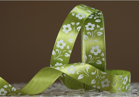 Атласна стрічка з принтом "КВІТИ" (2,5 см *45 м), травнево-зелений (№108m) (1 рулон) Атласна стрічка з принтом "КВІТИ" (2,5 см *45 м), травнево-зелений (№108m) (1 рулон)