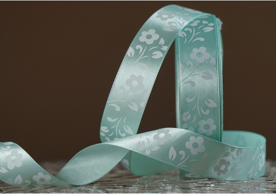 Атласна стрічка з принтом "КВІТИ" (2,5 см *45 м), світло-м'ятний (№141m) (1 рулон) Атласна стрічка з принтом "КВІТИ" (2,5 см *45 м), світло-м'ятний (№141m) (1 рулон)