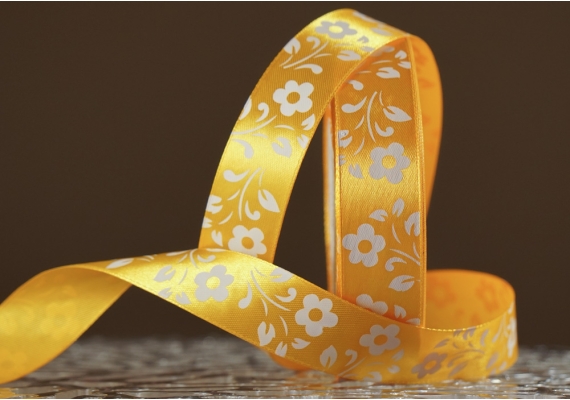 Атласна стрічка з принтом "КВІТИ" (2,5 см *45 м), жовтий (№15m) (1 рулон) Атласна стрічка з принтом "КВІТИ" (2,5 см *45 м), жовтий (№15m) (1 рулон)