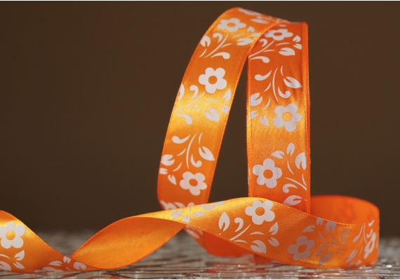 Атласна стрічка з принтом "КВІТИ" (2,5 см *45 м), помаранчевий (№151m) (1 рулон) Атласна стрічка з принтом "КВІТИ" (2,5 см *45 м), помаранчевий (№151m) (1 рулон)