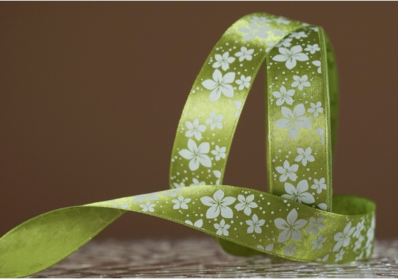 Атласна стрічка з принтом "КВІТИ-2" (2,5 см *45 м), травнево-зелений (№108m)(1 рулон) Атласна стрічка з принтом "КВІТИ-2" (2,5 см *45 м), травнево-зелений (№108m)(1 рулон)