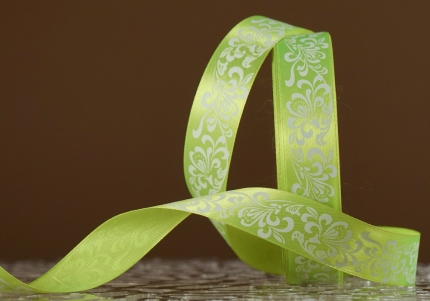 Атласна стрічка з принтом "КВІТИ-3" (2,5 см *45 м), салатовий (№167m)(1 рулон)