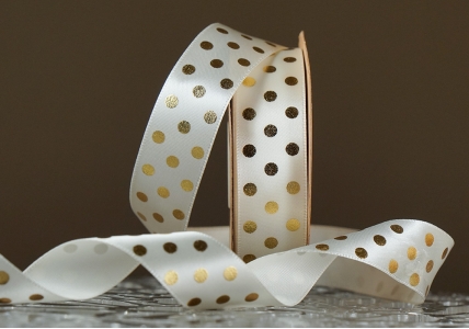 Атласна стрічка з принтом "ГОРОХ" молочний (№18825) (2,5 см *18.5 м) Атласна стрічка з принтом "ГОРОХ" молочний (№18825) (2,5 см *18.5 м)