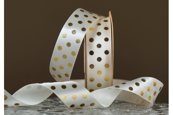 Атласна стрічка з принтом "ГОРОХ" молочний (№18825) (2,5 см *18.5 м) Атласна стрічка з принтом "ГОРОХ" молочний (№18825) (2,5 см *18.5 м)