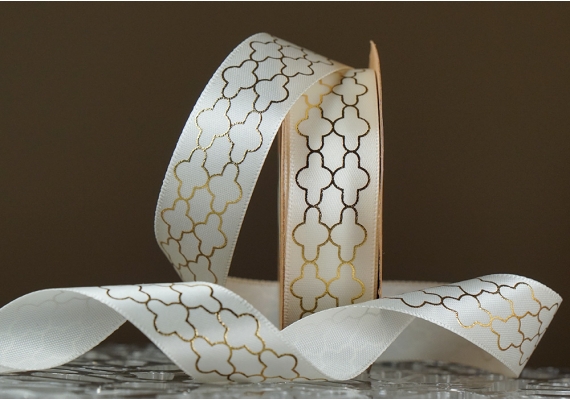 Атласна стрічка з принтом "ОРНАМЕНТ" молочний (№18925) (2,5 см *18.5 м) Атласна стрічка з принтом "ОРНАМЕНТ" молочний (№18925) (2,5 см *18.5 м)