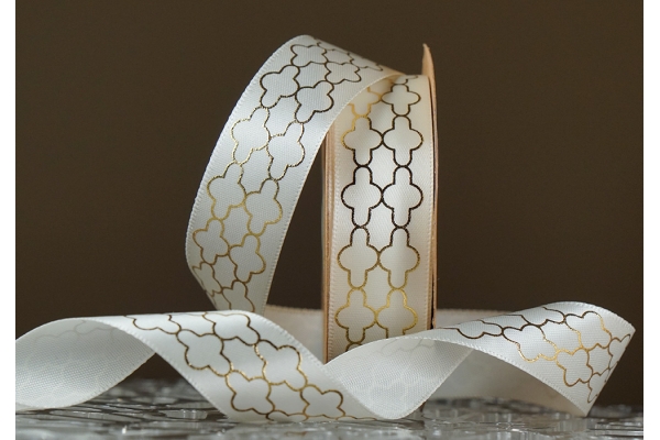 Атласна стрічка з принтом "ОРНАМЕНТ" молочний (№18925) (2,5 см *18.5 м) Атласна стрічка з принтом "ОРНАМЕНТ" молочний (№18925) (2,5 см *18.5 м)