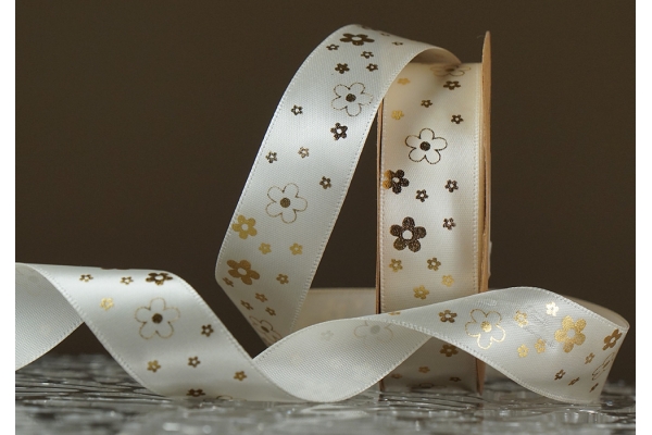 Атласна стрічка з принтом "КВІТИ" молочний (№19025) (2,5 см *18.5 м) Атласна стрічка з принтом "КВІТИ" молочний (№19025) (2,5 см *18.5 м)