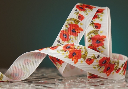 Стрічка репсова Маки (Український принт) (2,5 см *23 м) (1 рулон) Стрічка репсова Маки (Український принт) (2,5 см *23 м) (1 рулон)