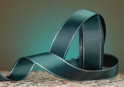 Репсова стрічка з люрексом, зелений зі срібним (№593S) (2,5 см *23 м) (1 рулон)