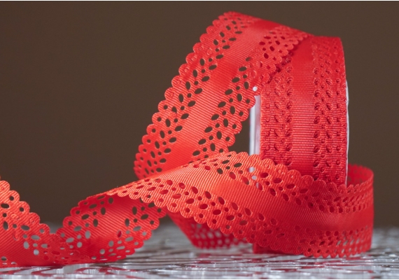 Стрічка репсова з перфорацією (3,5 см *20 м), червоний (№26m) (1рулон) Стрічка репсова з перфорацією (3,5 см *20 м), червоний (№26m) (1рулон)